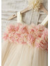 Thin Straps Champagne Tulle Floral Flower Girl Dress